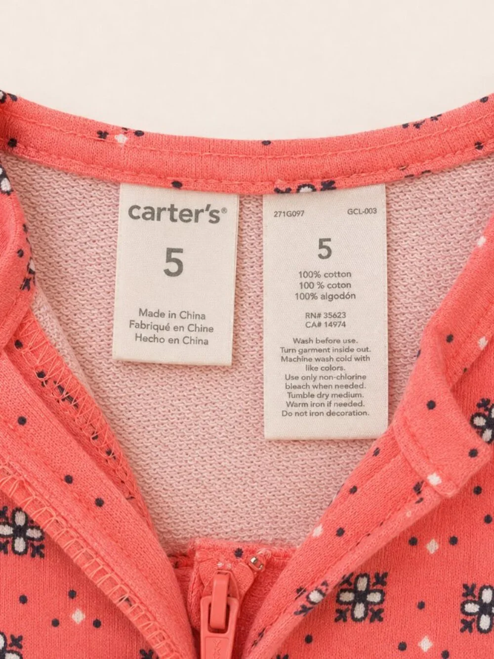 Carter's Girls Size 5 Coral Floral Flutter Sleeve Pocket Dress